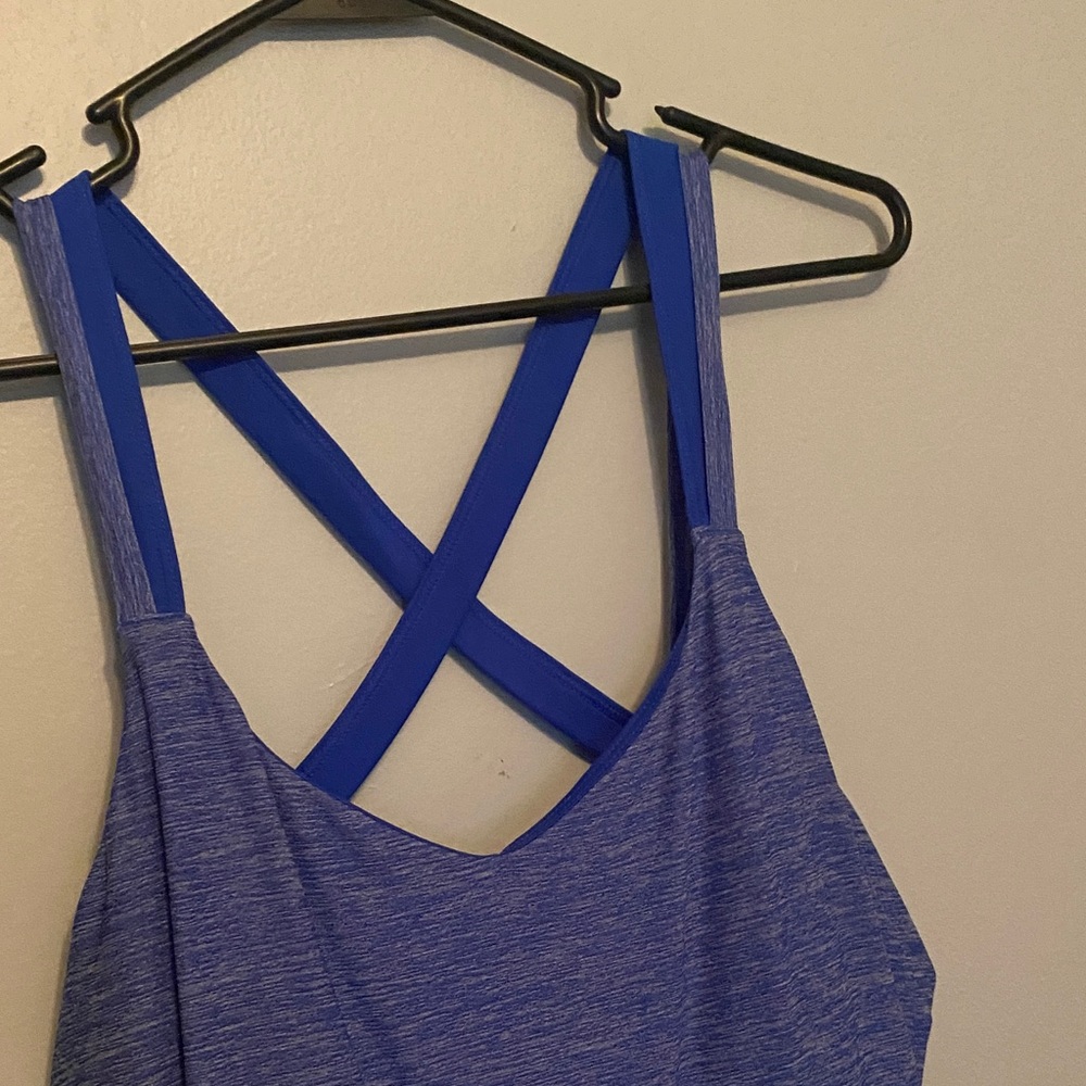 Women's Blue Athletic Tank with built in bra - Picture 2 of 7